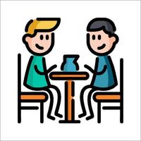 Two people sitting at a table with a cup of coffee vector