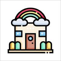 A rainbow and clouds are on the roof of a house vector