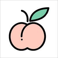 A peach icon with a green leaf on it vector