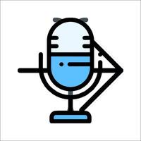 A microphone icon with a blue arrow pointing to it vector