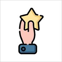 Hand holding a star icon on a white background vector