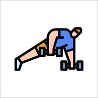 A man is doing push ups on a dumbbell vector