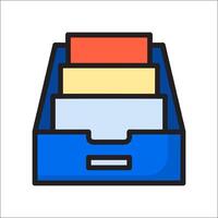 A blue box with three stacks of papers inside vector