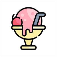 Ice cream with cherry and straw icon vector