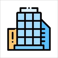 A building icon with a blue and orange color vector