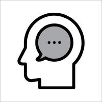 A black and white icon of a person's head with a speech bubble vector