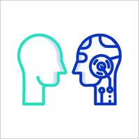 Two people with a robot head and a brain vector