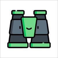 A green binoculars icon with a smiley face vector