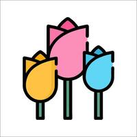 Three tulips in different colors on a white background vector