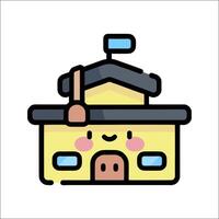 A cartoon building with a smiley face on it vector