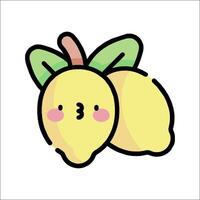 A lemon with a face and a green leaf vector