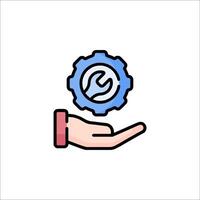 A hand holding a wrench icon with a wrench on it vector