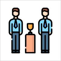 Two men standing next to a trophy and a cup vector