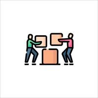 Two people are moving boxes on a white background vector