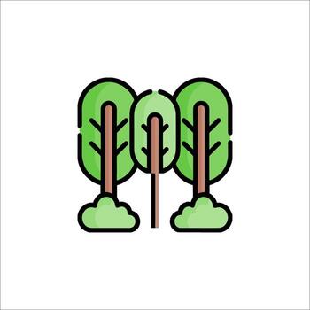 A green forest icon with trees and clouds vector