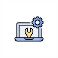 A laptop with a wrench and gear wheel icon vector