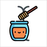 Honey jar icon with a stick and a spoon vector