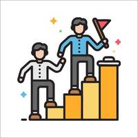 Businessman on the top of the ladder with a flag and a flag vector