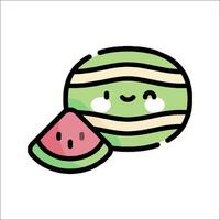 A cartoon watermelon with a slice of watermelon vector