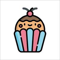 A cartoon cupcake with a cherry on top vector