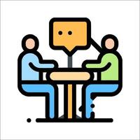 Two people sitting at a table with a speech bubble vector