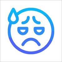 A blue and white icon with a sad face vector