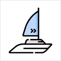 A boat with a sail on it is shown in a line drawing vector