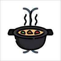 A black pot with food in it on a white background vector