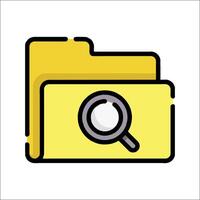 A yellow folder with a magnifying glass icon vector