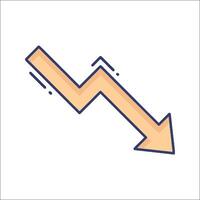 An arrow going down in a line with a flat line vector