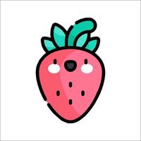 A cartoon strawberry with a green leaf on it vector