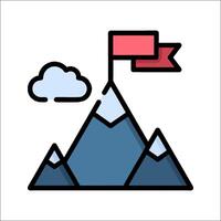 A mountain with a flag on top and clouds in the background vector