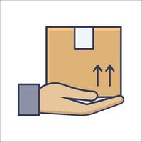 Hand holding a box with arrows pointing up vector
