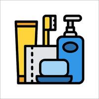 A line drawing of a toothbrush, soap, toothpaste and a toothbrush vector