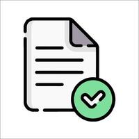 A document with a tick mark and a green check mark vector