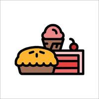 A cake and ice cream are shown in a line drawing vector
