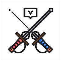 Two swords with a shield and a v sign vector
