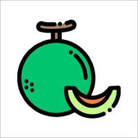 A green apple and a slice of melon are shown in a line drawing vector