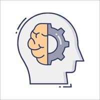 A brain with gears inside it and a gear on the outside vector
