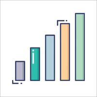 A bar chart with a line going up vector