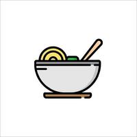 A bowl of noodles with a spoon in it vector