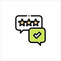 A speech bubble with five stars and a tick vector