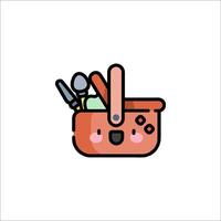 A cute little basket with a spoon and fork vector