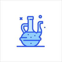 A blue and white line icon of a flask vector