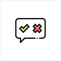 A speech bubble with a tick and cross vector