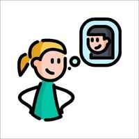 A cartoon woman is talking to a mirror vector