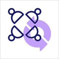 A purple and blue icon with a circle and a cross vector