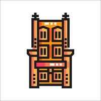 A building with a clock on it in a pixel style vector