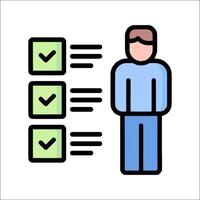 A man is standing next to a checklist with check marks vector