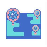 A flat icon of a map with three different colored dots vector